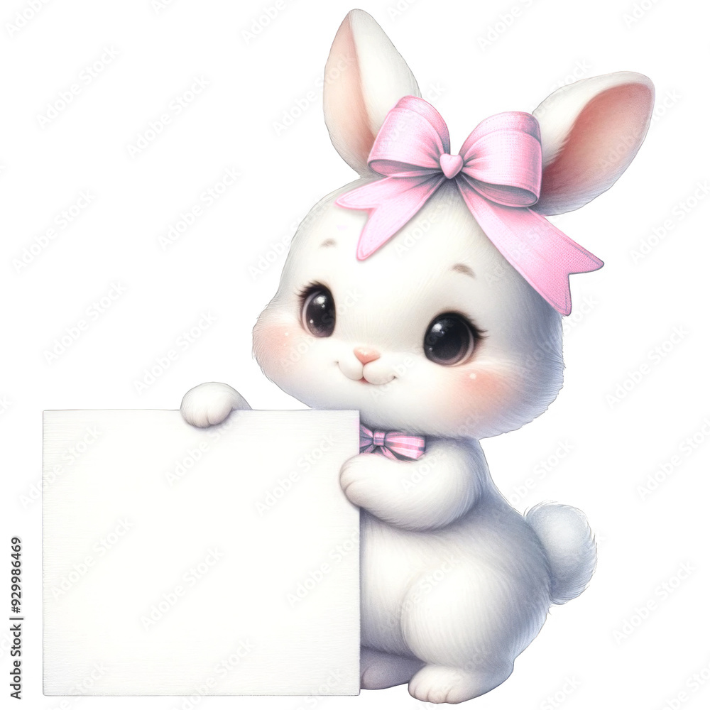 Fototapeta premium A cute rabbit with white paper cartoon 