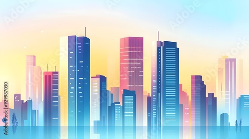 Cityscape Skyline Sunrise Modern Architecture Illustration