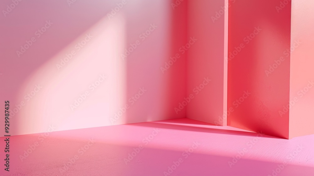 The sunlight softly illuminates a minimalist room with pink walls, casting gentle shadows and a serene atmosphere. The sunlight softly illuminates a minimalist room with pink walls, casting gentle shadows and a serene atmosphere.