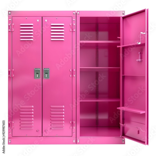 Pink metal locker open and empty