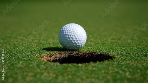 A golf ball balanced on the edge of a hole, representing the fine line between success and failure in the game of golf.