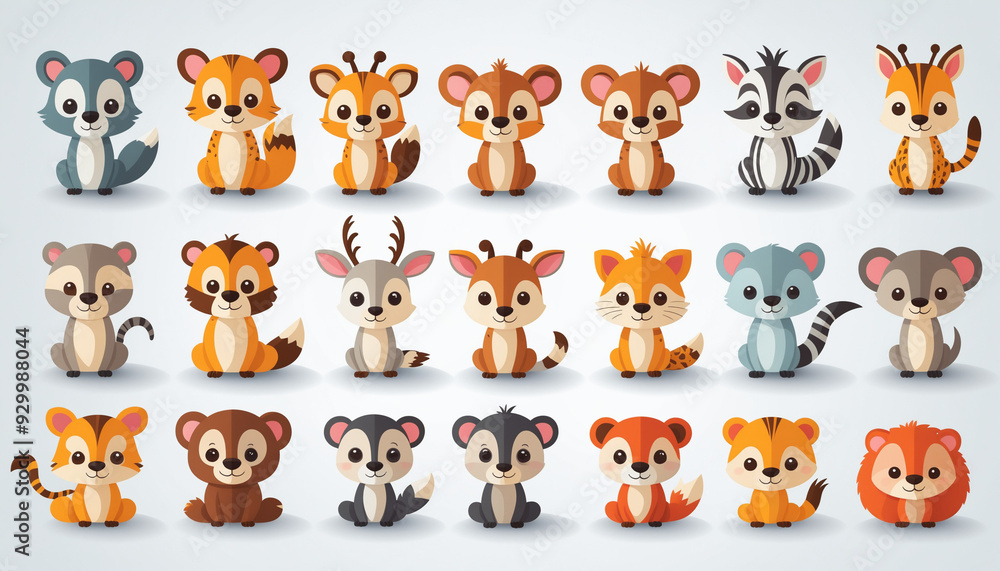 Obraz premium Set isolé illustrations cartoon icônes animaux enfant fun mignon ludique.