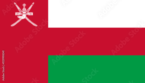 National flag of Oman. Flag of the Sultanate of Oman. Correct proportions and colors. Vector illustration