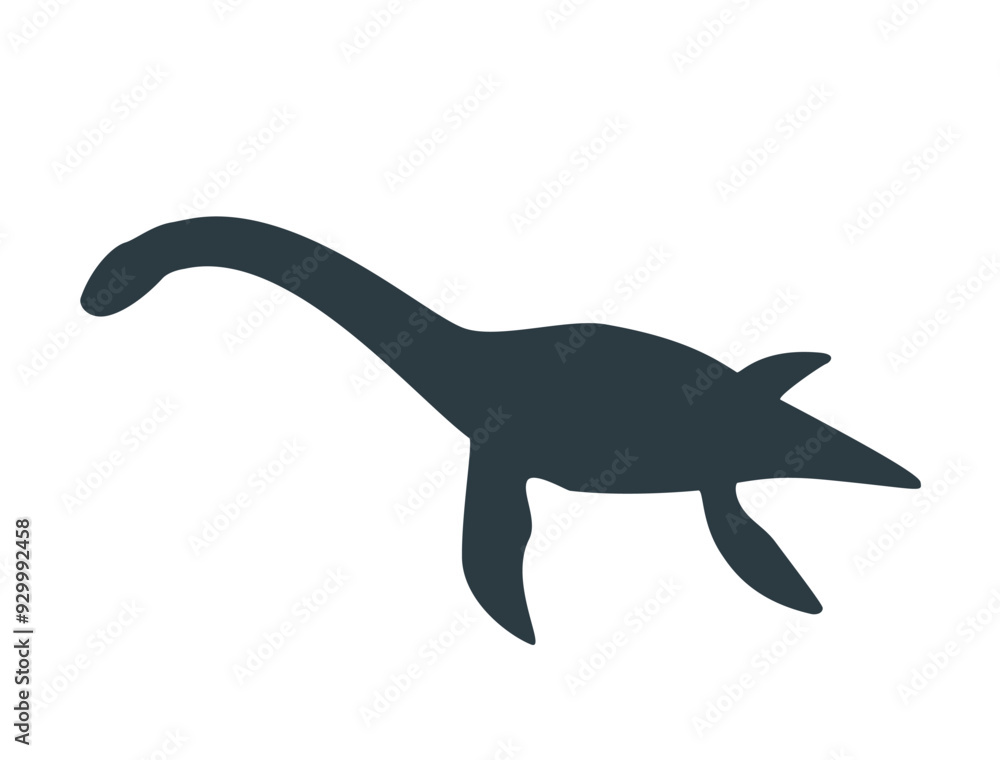Jurassic dino dinosaur icon. Silhouette of plesiosaurus Jurassic dino dinosaur icon. Silhouette of plesiosaurus