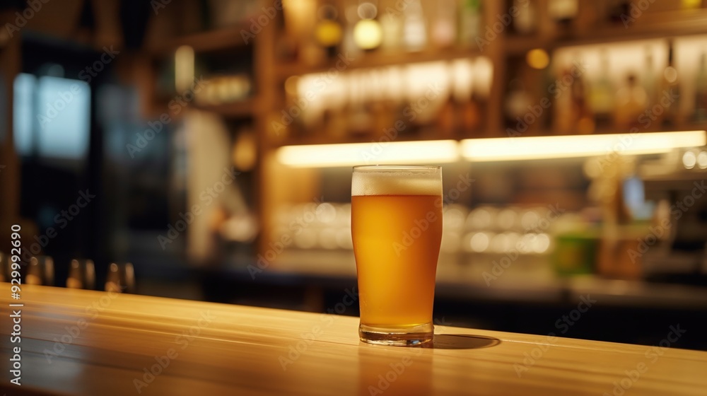 Refreshing Beer on Bar Counter Refreshing Beer on Bar Counter