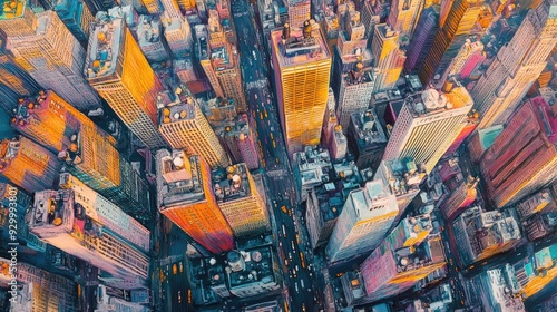 A vibrant aerial view of New York City, with its famous buildings, streets, and the hustle and bustle that defines the metropolis.