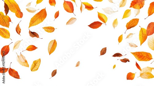 Isolated dry autumn leaves falling as they fly in the wind