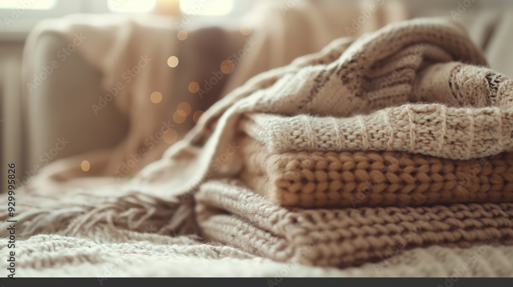 Fototapeta premium Cozy Knit Blanket Stack