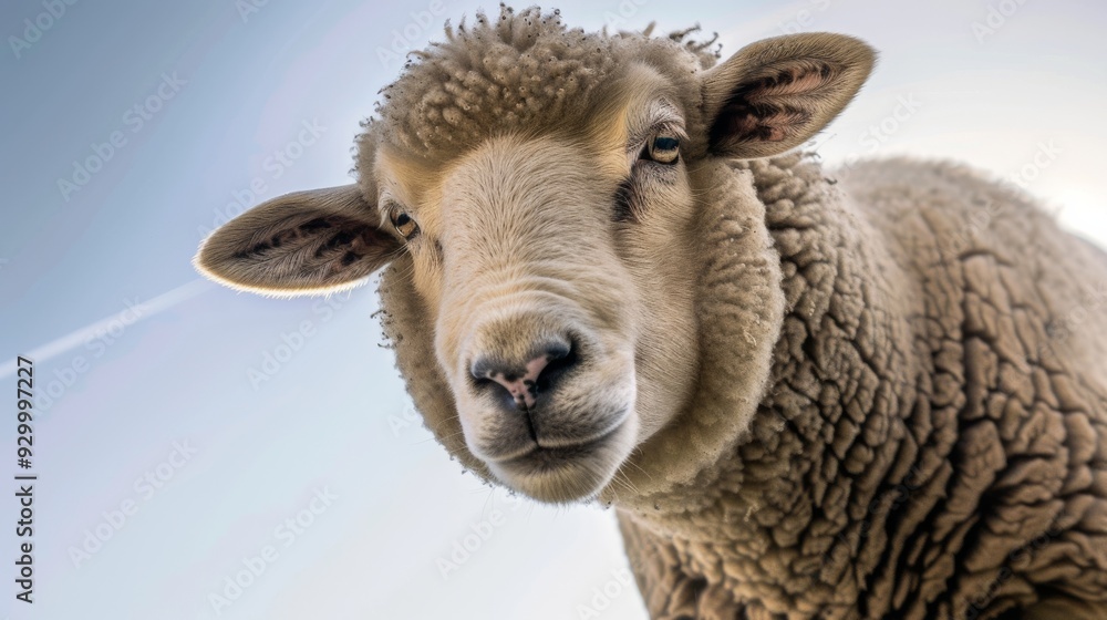 A close-up shot of a sheep looking directly at the camera, highlighting its textured wool and gentle expression. A close-up shot of a sheep looking directly at the camera, highlighting its textured wool and gentle expression.