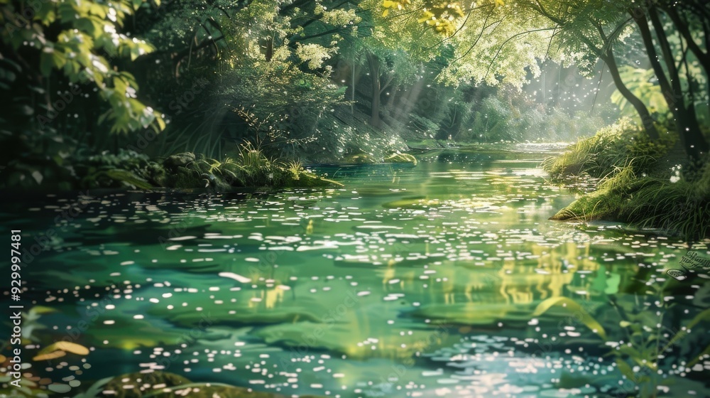 Fototapeta premium A serene and peaceful scene of a river with trees in the background