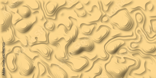 3D Woodcut Stylized Brown woody topographic contour scheme and terrain. Abstract lines or wavy backdrop background. Topography grid map. Geographic line mountain relief. Contour map background.
