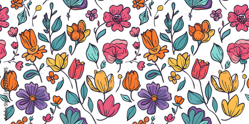 Wallpaper Mural A charming pattern featuring flowers and greenery in soft pastel colors Torontodigital.ca