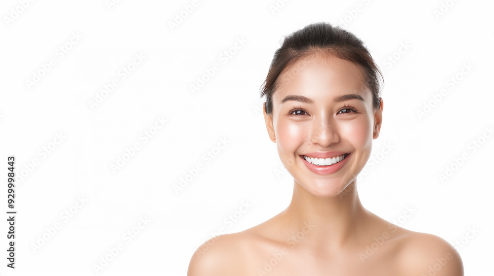 A lovely young Chinese woman with smooth, radiant skin, smiling widely in a cheerful, confident pose against a bright, white background. A lovely young Chinese woman with smooth, radiant skin, smiling widely in a cheerful, confident pose against a bright, white background.