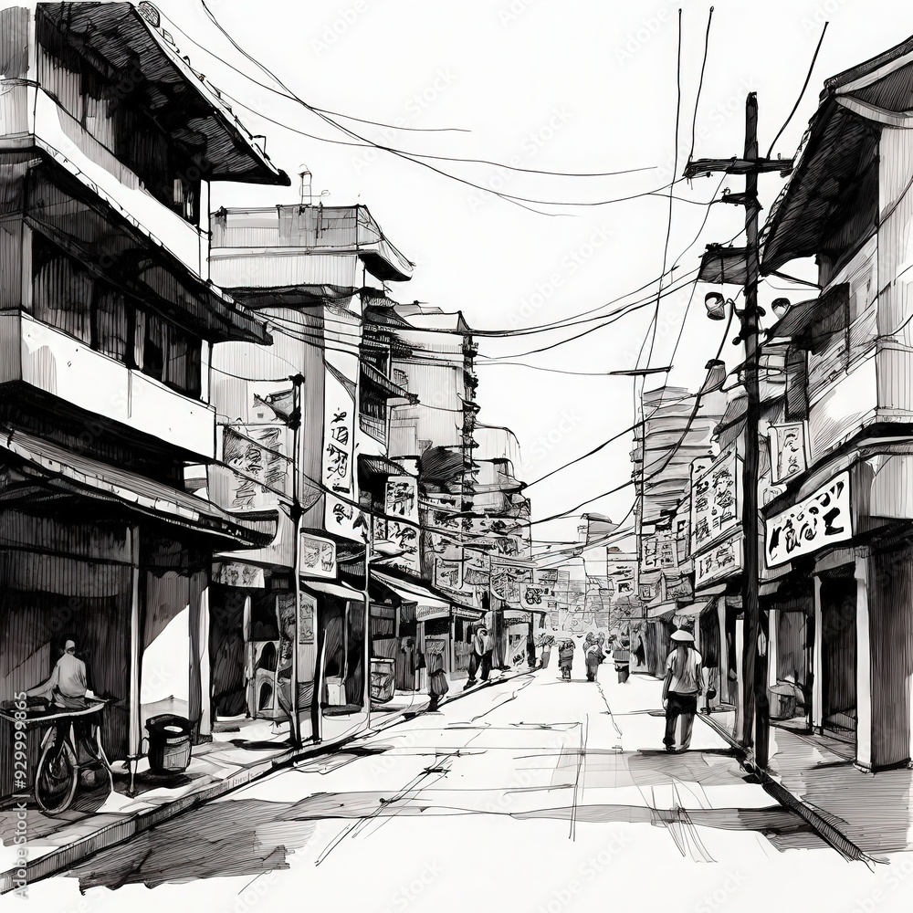 Fototapeta premium the AI Image Generator, Burst of Color in a Monochromatic Cityscape