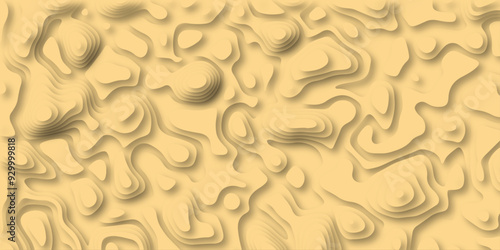 3D Woodcut Stylized Brown woody topographic contour scheme and terrain. Abstract lines or wavy backdrop background. Topography grid map. Geographic line mountain relief. Contour map background.