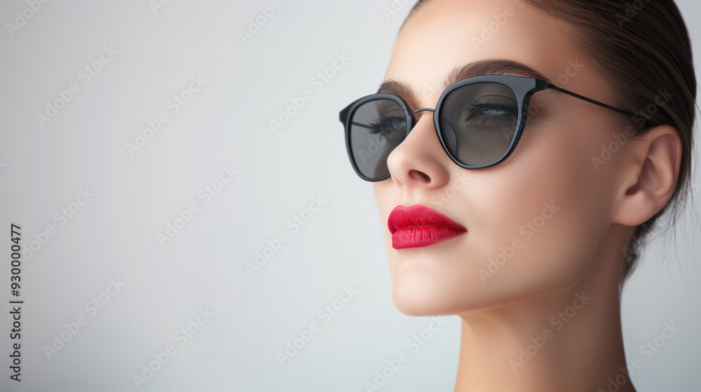 Fashionable cat-eye sunglasses with dark lenses, set in a sleek black frame, ideal for a bold and glamorous style, worn by a model exuding confidence and modern elegance. Fashionable cat-eye sunglasses with dark lenses, set in a sleek black frame, ideal for a bold and glamorous style, worn by a model exuding confidence and modern elegance.