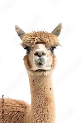 Studio portrait of surprised alpaca , isolated on transparent background