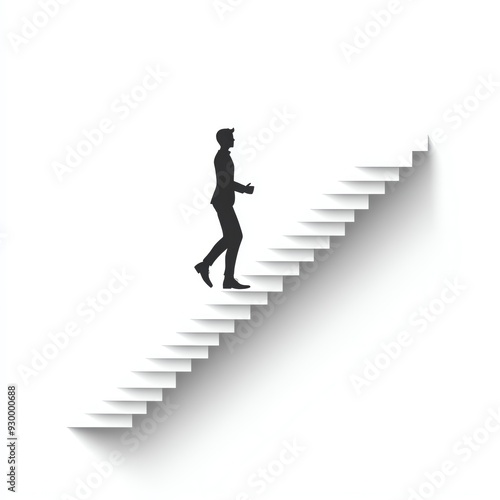 person climbing a tall staircase, with each step labeled with positive traits like courage, hope, and strength, isolated on white