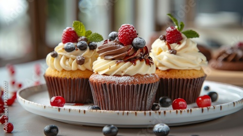 Wallpaper Mural Delicious Close-up of Cupcakes Arranged on a Plate, Dining Room Aesthetics, Graphic Resources, Wallpapers, Brochure, banner, Advertising, background Torontodigital.ca