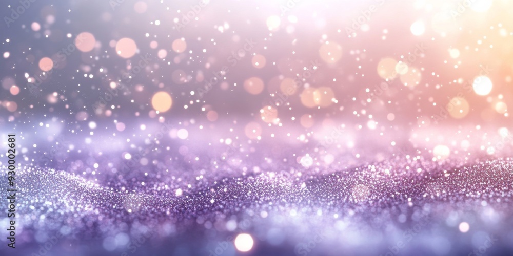 Ethereal Light Purple and White Bokeh Background, Snowflakes Glittering as They Descend, an Abstract Digital Art Canvas.