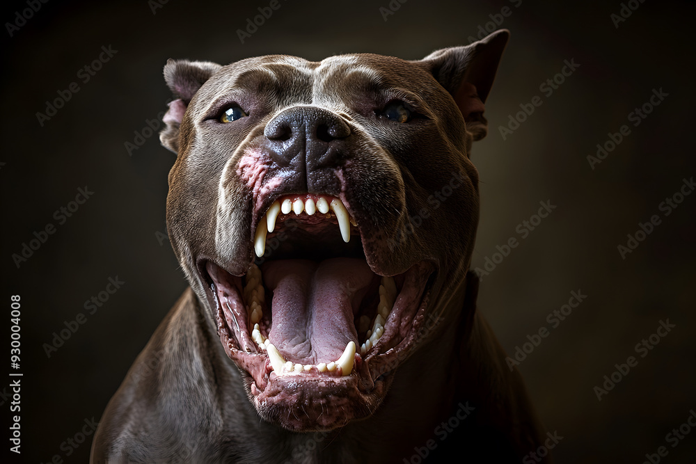 An aggressive pit bull barking angrily with an isolated background An aggressive pit bull barking angrily with an isolated background