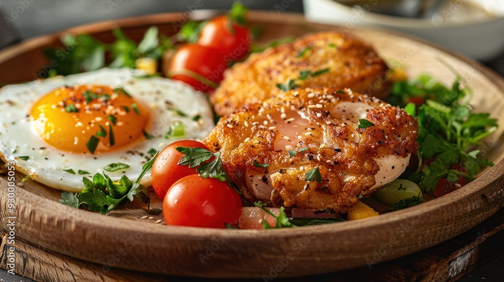 fried egg and chicken fried egg and chicken