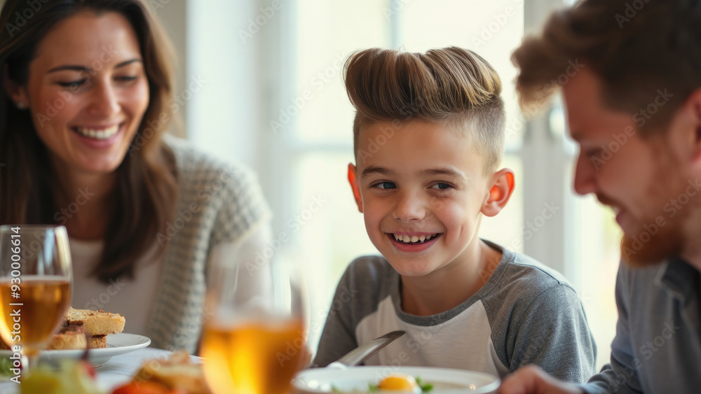 A family sits around the dining table, smiling and sharing a meal together, highlighting the joy of family time and the warmth of togetherness, captured in a casual dining setting. A family sits around the dining table, smiling and sharing a meal together, highlighting the joy of family time and the warmth of togetherness, captured in a casual dining setting.