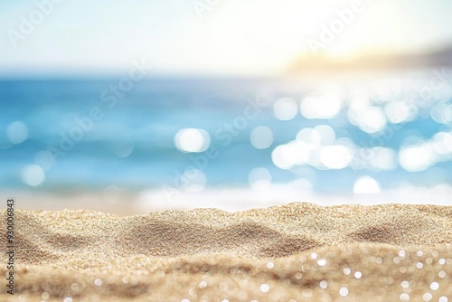 Serene summer beach scene with soft sand and calm sea, featuring natural colors and soft light, ample space for text, ideal for banners and professional designs.