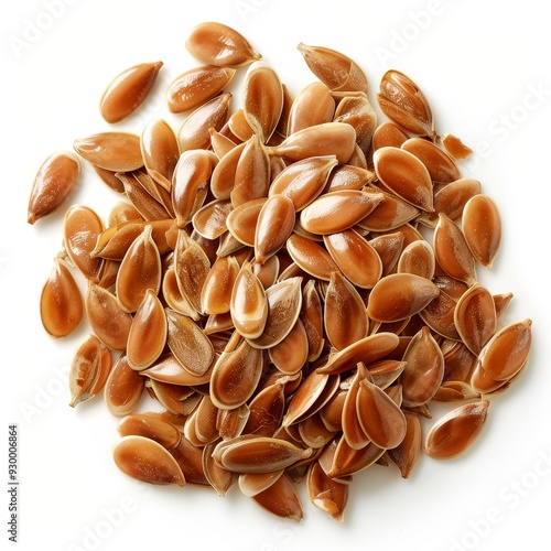 Small brown flax seeds isolated on white background. photo