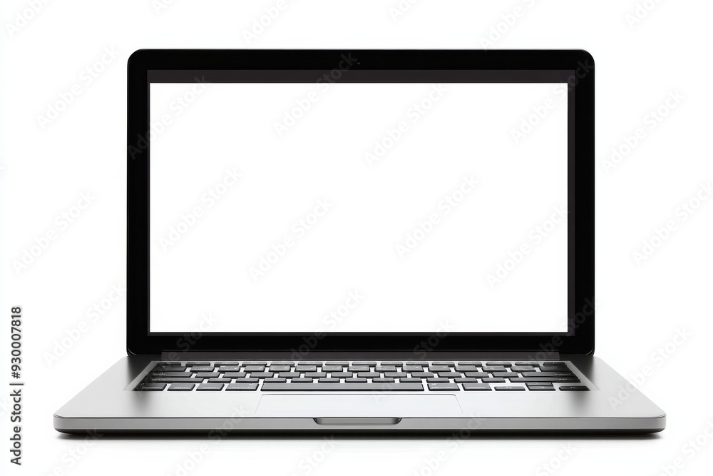 Black laptop with blank screen on white background, ideal for design mockups, featuring ultra-realistic view of silver MacBook Pro. Black laptop with blank screen on white background, ideal for design mockups, featuring ultra-realistic view of silver MacBook Pro.
