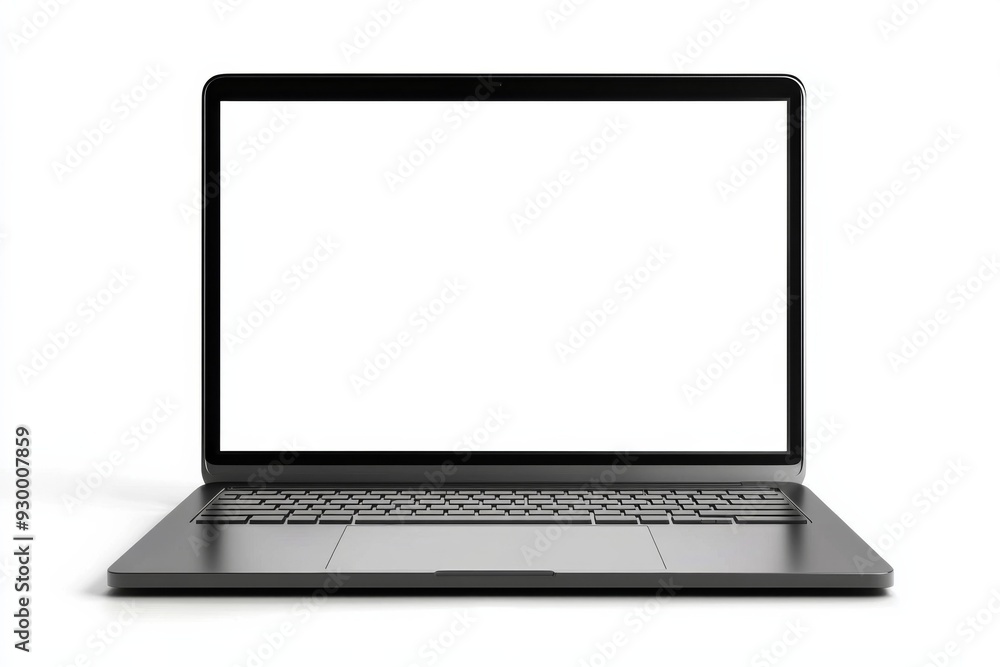 Black laptop with blank screen on white background, ideal for design mockups, featuring ultra-realistic view of silver MacBook Pro. Black laptop with blank screen on white background, ideal for design mockups, featuring ultra-realistic view of silver MacBook Pro.