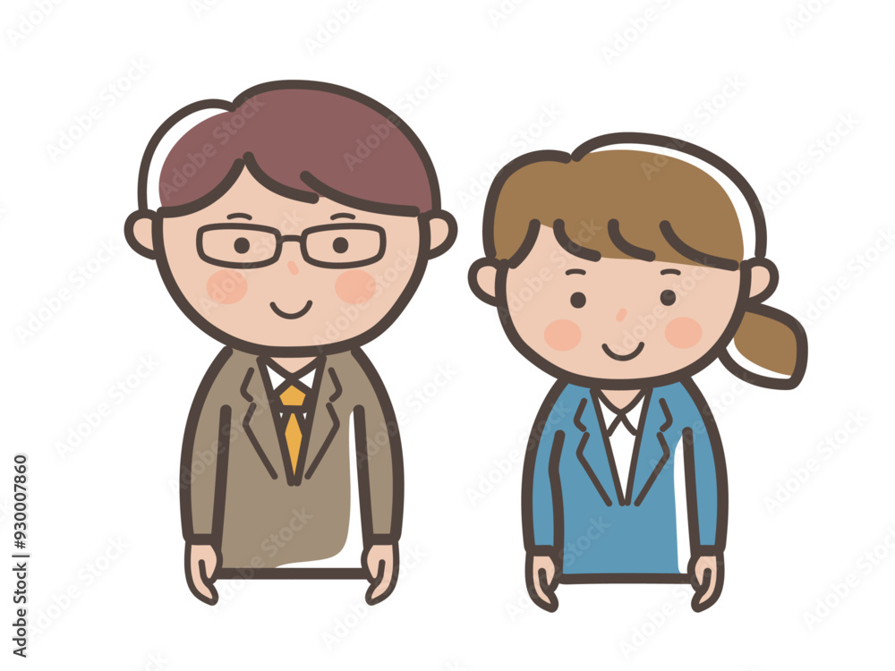 上司と部下イメージの男女ビジネスマンの上半身イラスト 上司と部下イメージの男女ビジネスマンの上半身イラスト