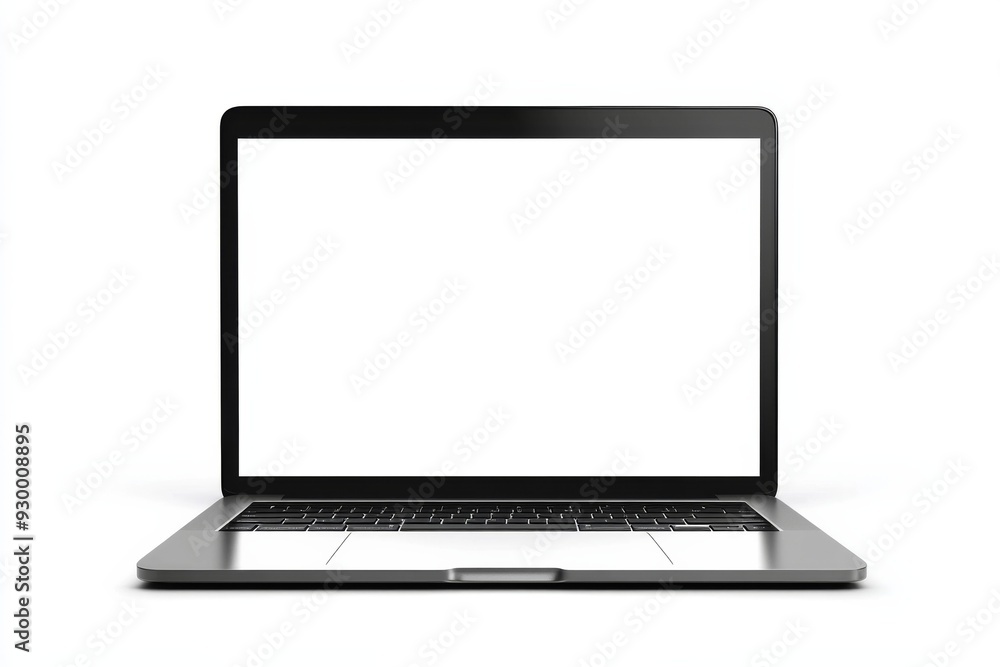 Black laptop with blank screen on white background, ideal for design mockups, featuring ultra-realistic view of silver MacBook Pro. Black laptop with blank screen on white background, ideal for design mockups, featuring ultra-realistic view of silver MacBook Pro.