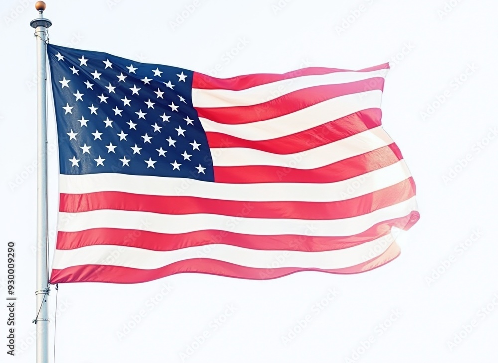 Fototapeta premium American flag waving, symbol of patriotism, ideal for national holidays, marketing campaigns, educational materials, copy space for text.