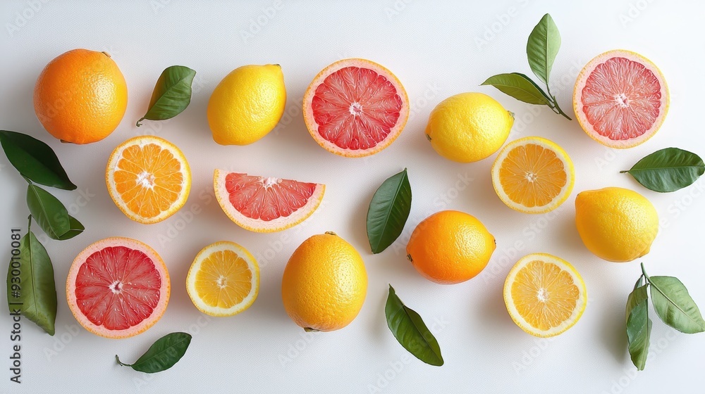 A fresh arrangement of colorful citrus fruits A fresh arrangement of colorful citrus fruits