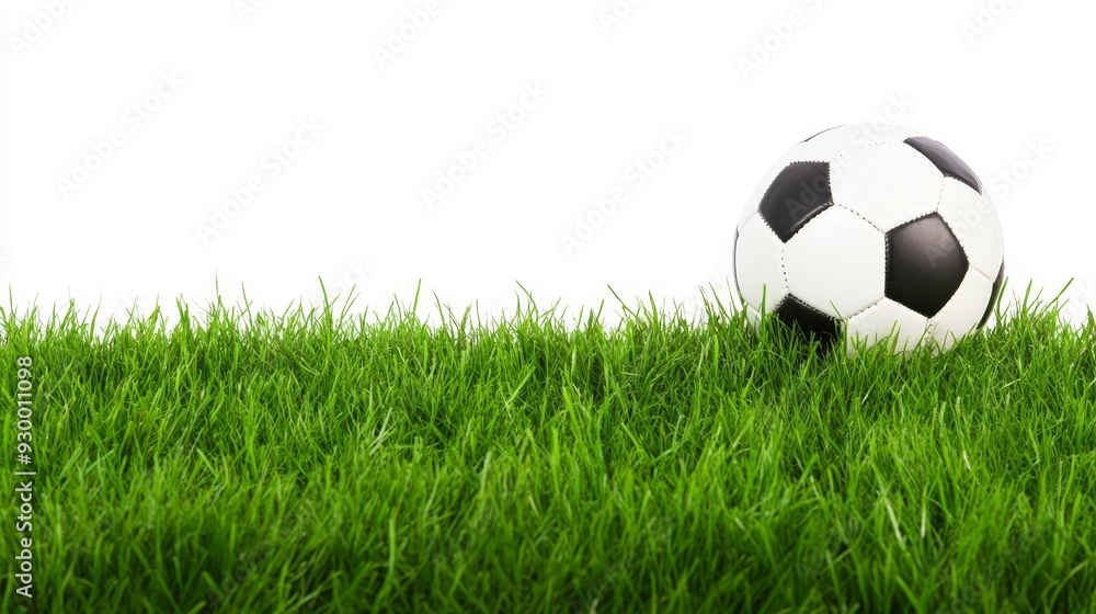 Obraz premium Isolated white background with close up of soccer ball on field