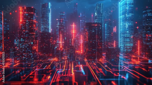 Wallpaper Mural A futuristic cityscape with towering  Torontodigital.ca