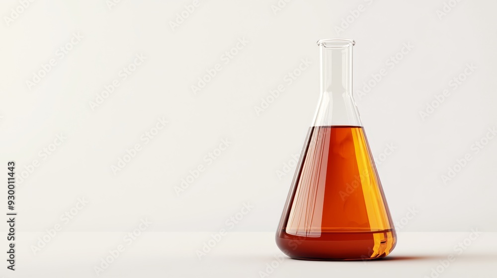 A conical flask with cell culture medium, 3D illustration, isolated on white background A conical flask with cell culture medium, 3D illustration, isolated on white background