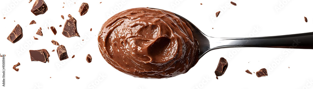 Chocolate Spread in Spoon with Crumbs on a Transparent Background