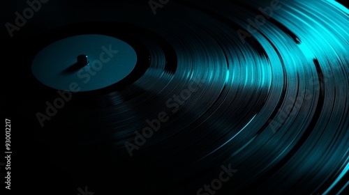 The image shows a blank label on a green vinyl LP record isolated in the studio