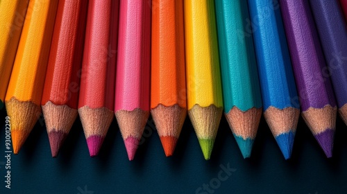 A row of colored pencils with the tip of each one showing