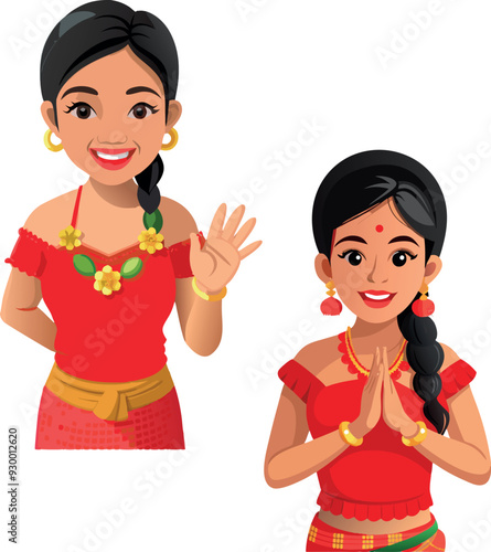 Young woman wearing traditional clothing making stop gesture with hand-