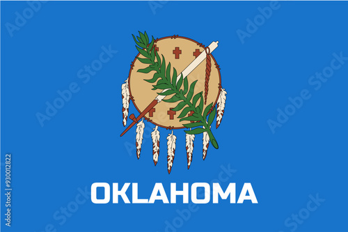 Flag of Oklahoma, symbol of USA federal state. Full frame federal flag of Oklahoma features field of sky blue charged with Osage war shield. American patriotic element realistic vector illustration