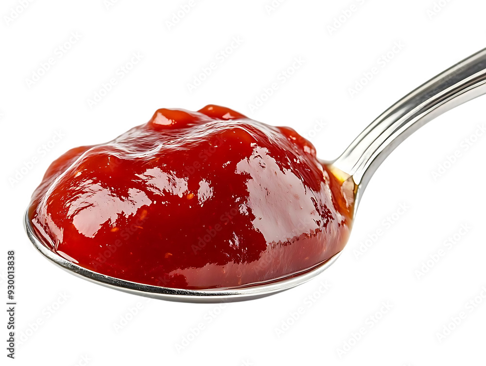 Red Sauce on Spoon, Close Up with Transparent Background Red Sauce on Spoon, Close Up with Transparent Background