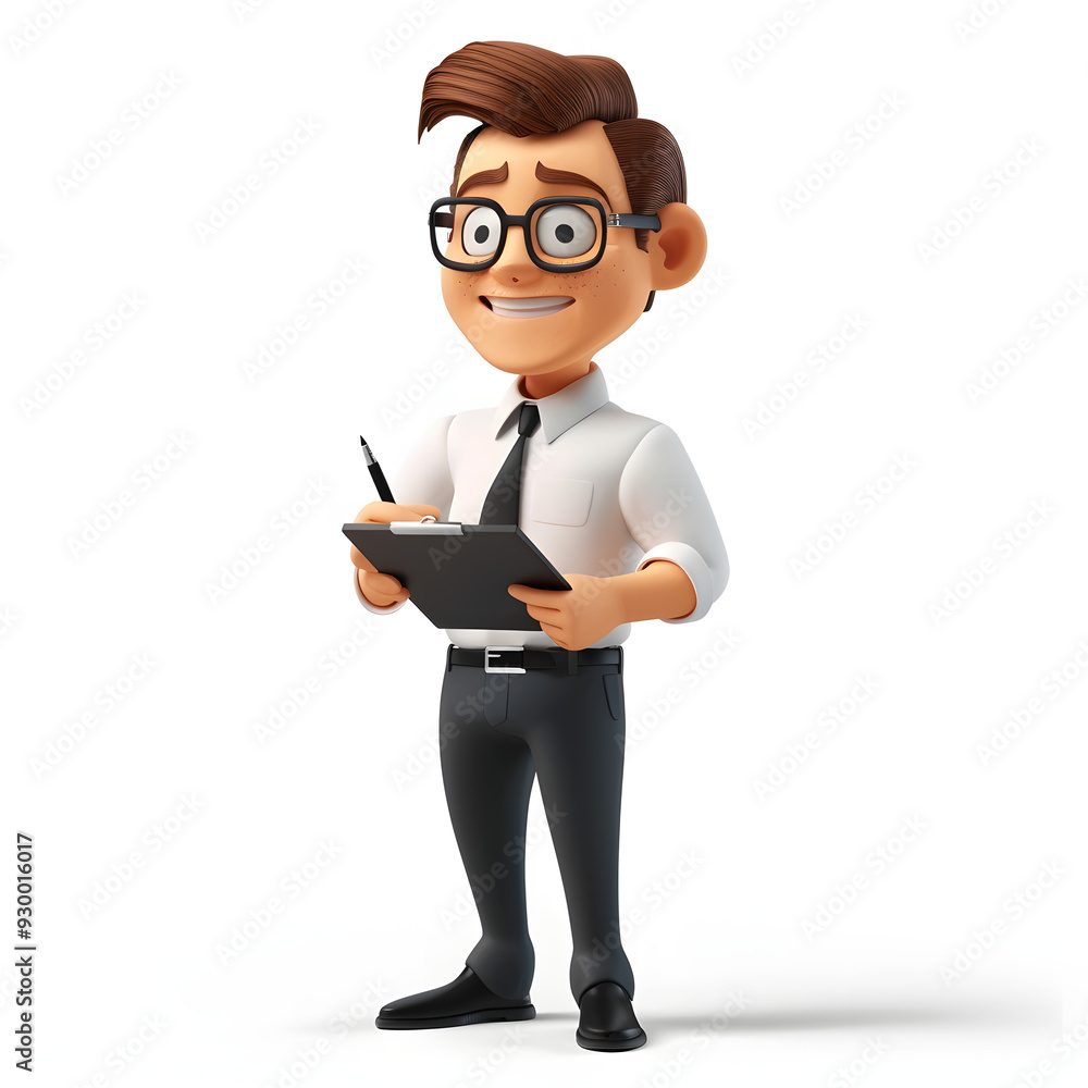 A cartoon businessman holding a clipboard and pencil, ready to take notes or conduct a survey. A cartoon businessman holding a clipboard and pencil, ready to take notes or conduct a survey.