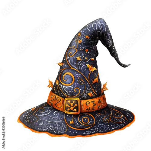 Halloween witch hat, halloween-themed, isolated on solid white background photo