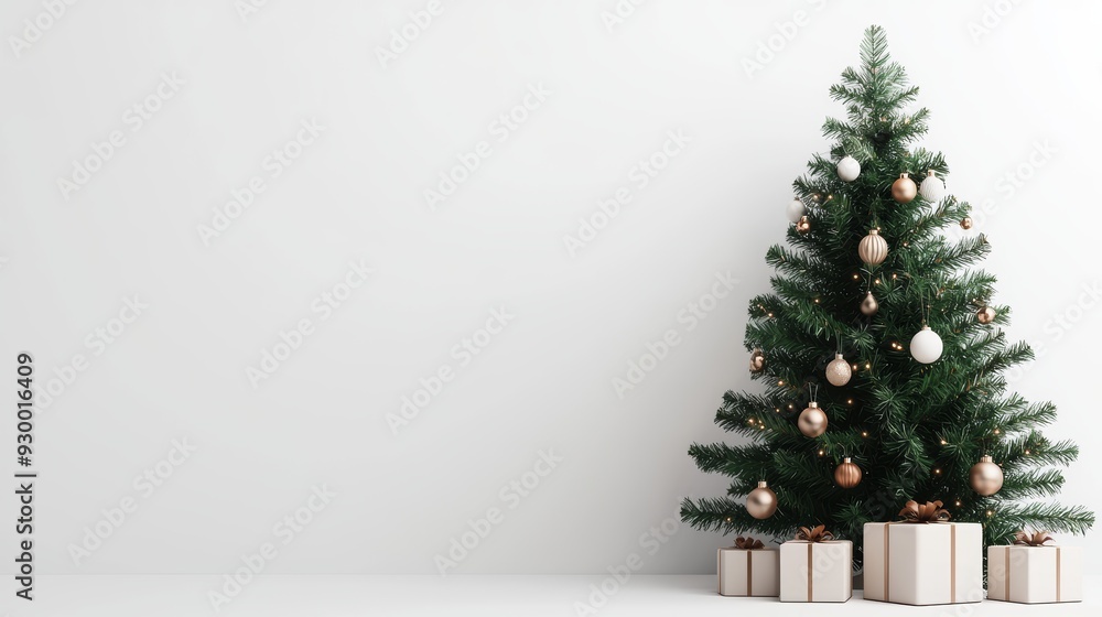 A Christmas tree decorated with boho-inspired ornaments and natural textures, 3D illustration, isolated on white background A Christmas tree decorated with boho-inspired ornaments and natural textures, 3D illustration, isolated on white background