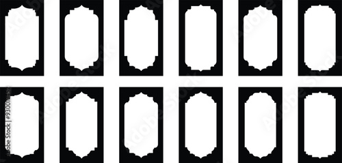 Shape Islamic door and arabic window arch. Arabic door and window vector silhouette. Frame border set with ornamental vector illustration.