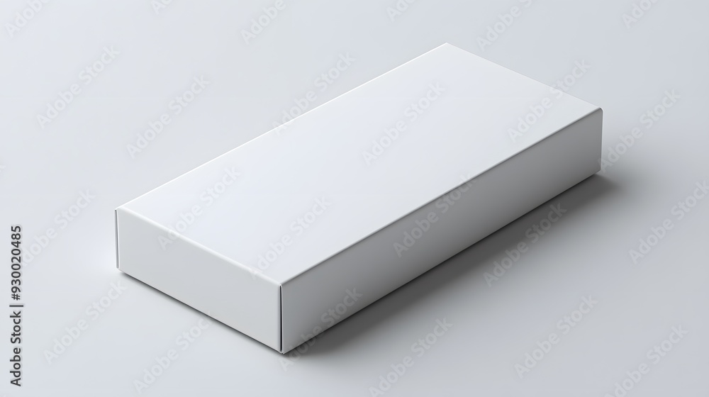 Fototapeta premium A detailed shot of a product label on a flat rectangular box, blank white label with crisp edges, bright, diffused lighting with soft shadows, minimalist and sleek design with a focus on the label s