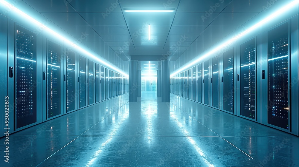 The interior of the server room. Server room of Internet data storage center. Generative AI. The interior of the server room. Server room of Internet data storage center. Generative AI.